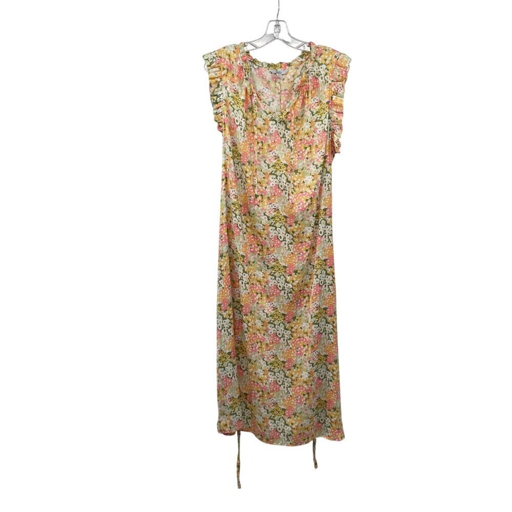 Croft & Barrow Womens Maxi Sundress Cap Ruffle Sleeve Yellow/Multi Size Large